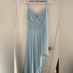 Mac Duggal Pleated asymmetric slit chiffon a-line gown size 2 in powder blue